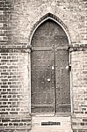 Wooden Parliament In London Old Church Door And Marble Antique Stock Photo