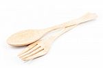 Wooden Spoon And Fork On White Background Stock Photo