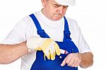 Worker Putting Cream On His Wound Stock Photo