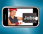 Worker Showing Jobs On Phone Stock Photo