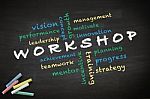 Workshop Concept On Blackboard Stock Photo
