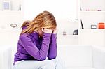 Worried Teenage Girl At Home Stock Photo