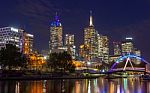 Yarra River And  Melbourne City At Night Looking Towards Flinder Stock Photo