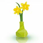 Yellow Flower And Green Vase Stock Photo
