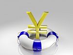 Yen Sign In The Lifebuoy Stock Photo