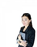 Young Asian Woman With Tablet Computer Stock Photo