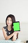 Young Beautiful Woman With Tablet Pc Stock Photo