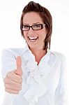 Young Business Woman Giveing Thumbs Up Stock Photo