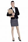 Young Business Woman Holding The Clipboard Stock Photo