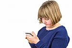 Young Dutch Girl Operating Mobile Phone Stock Photo
