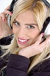 Young Female Listening Music Stock Photo