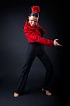 Young Flamenco Dancer In Beautiful Dress On Black Background Stock Photo