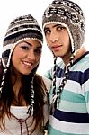 Young Friends With Woolen Cap Stock Photo