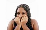 Young Frightened Black Woman Stock Photo
