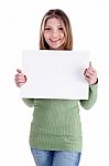 Young Girl Holding Blank Board Stock Photo