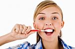 Young Girl The Brush Her Tooth Stock Photo