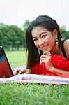 Young Girl With Tablet Stock Photo