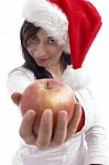 Young Lady Holding Apple Stock Photo