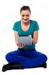 Young Lady Using Tablet Pc Stock Photo