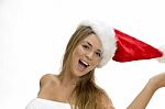 Young Lady Wearing Christmas Hat Stock Photo