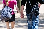 Young  Lovers Walking Together Stock Photo