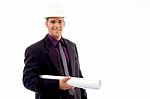 Young Male Architect Wearing Helmet Stock Photo