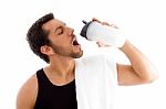 Young Male Drinking Water Stock Photo
