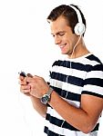Young Male Listening Music Stock Photo