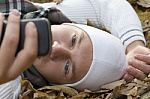 Young Man And A Mobile Phone Stock Photo