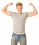 Young Man Showing His Biceps Stock Photo