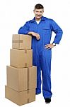 Young Man With Cardboard Box Stock Photo