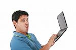 Young Man With Laptop Stock Photo