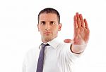 Young Professional Showing Stopping Gesture Stock Photo
