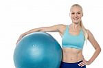 Young Smiling Woman With Fitball Stock Photo