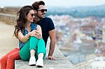 Young Tourist Couple Looking At The Views In The City Stock Photo