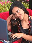 Young Woman Browsing Internet Stock Photo