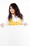 Young Woman Holding Blank Board Stock Photo