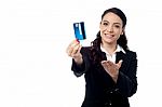 Young Woman Showing A Credit Card Stock Photo