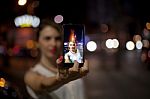 Young Woman Taking Selfie In The City Stock Photo