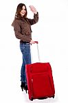 Young Woman Waving Hand Stock Photo