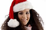 Young Woman Wearing Christmas Hat Stock Photo