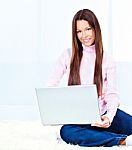 Young Woman With Laptop Stock Photo